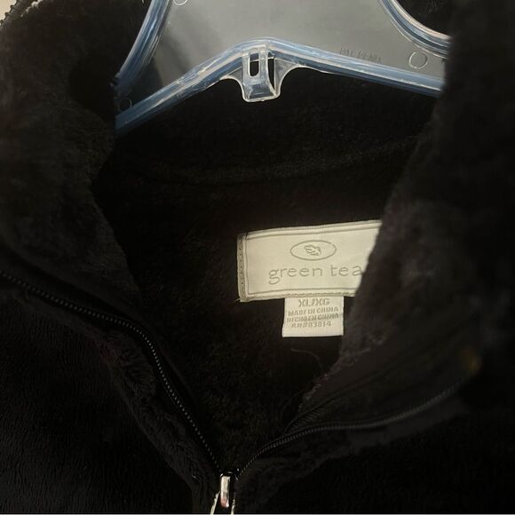 Green Tea Woman Black High Pile Fleece Fur Zipper Long Sleeve Teddy Jacket XL - Picture 4 of 11